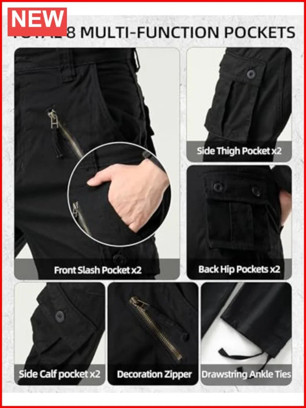 Men's Cargo Work Pants Cotton Military Tactical Combat Pants 8 Pockets